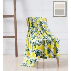 Kate Aurora Ultra Soft & Plush Lemon Garden Fleece Accent Throw Blanket - 50 In. W X 60 In. L