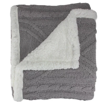Northlight 50" X 60" Cable Knit Plush Throw Blanket - Gray/White 3 Northlight 50" X 60" Cable Knit Plush Throw Blanket - Gray/White