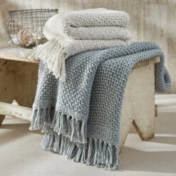 Split P Open Knit Throw - Mist