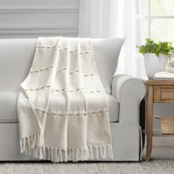 50"x60" Herringbone Striped Yarn Dyed Cotton Woven Throw Blanket With Tassels - Lush Décor