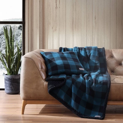 20"x20" Oversize Cabin Plaid Square Throw Pillow With 50"x60" Cabin Plaid Throw Blanket Set Blue/Black - Eddie Bauer 4 20"x20" Oversize Cabin Plaid Square Throw Pillow With 50"x60" Cabin Plaid Throw Blanket Set Blue/Black - Eddie Bauer - Image 2
