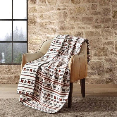 Eddie Bauer 60"x70" Deer Snowflake Throw Blanket Beige 4 Eddie Bauer 60"x70" Deer Snowflake Throw Blanket Beige - Image 2