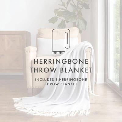 Soft Herringbone Throw Blanket With Fringe 50" X 60" - Becky Cameron 6 Soft Herringbone Throw Blanket With Fringe 50" X 60" - Becky Cameron - Image 4