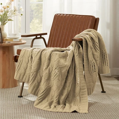 Amelie Home Cable Knitted Throw Blanket For Couch, Chenille Chunky Knit Throw Blanket 4 Amelie Home Cable Knitted Throw Blanket For Couch, Chenille Chunky Knit Throw Blanket - Image 2