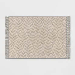 Diamond With Fringe Rug Gray - Threshold™ -Home Textiles Store GUEST 3d35566a 7cb6 48a8 968d cc81e5d838e7