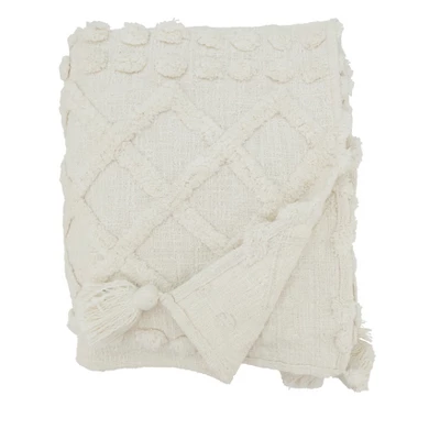 Saro Lifestyle Chic Tufted Throw With Tassels, White, 50"x60" 3 Saro Lifestyle Chic Tufted Throw With Tassels, White, 50"x60"