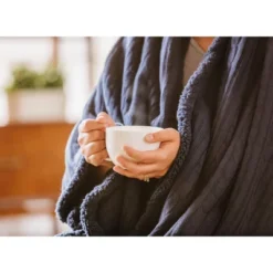 Chanasya Cable Knit Throw Blanket With Plush Faux Shearling Side