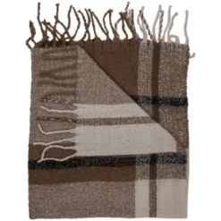 Northlight Taupe Plaid Woven Throw Blanket With Fringe 50" X 60" -Home Textiles Store GUEST 4caed543 588d 4193 8cee 704396417921