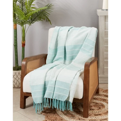 50"x60" Fringed Corded Striped Throw Blanket Aqua Blue - Saro Lifestyle: Cotton Weave, Machine Washable, Cozy For All Ages 5 50"x60" Fringed Corded Striped Throw Blanket Aqua Blue - Saro Lifestyle: Cotton Weave, Machine Washable, Cozy For All Ages - Image 3
