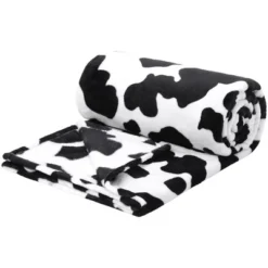 PiccoCasa 300GSM Cow Printed Fleece Flannel Throw Blanket Black And White 1 Pc -Home Textiles Store GUEST 57450eed 1472 41fa 88b5 c683d4c04ce0