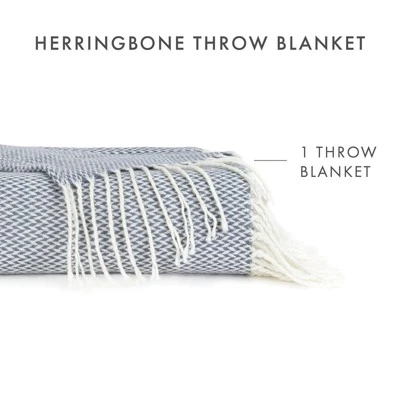 Soft Herringbone Throw Blanket With Fringe 50" X 60" - Becky Cameron 9 Soft Herringbone Throw Blanket With Fringe 50" X 60" - Becky Cameron - Image 7