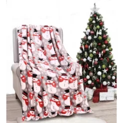 Plazatex Big Christmas Snowman All Season Plush Decorative Christmas Throw Blanket 50" X 60" Grey