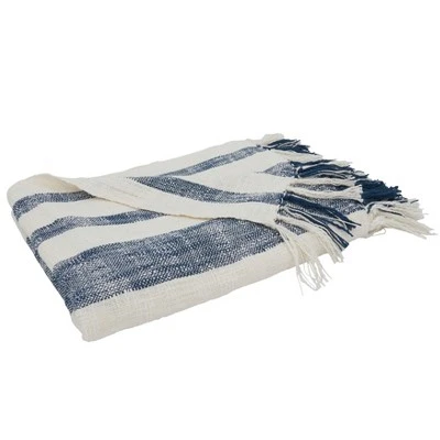 Saro Lifestyle Saro Lifestyle Cotton Throw With Banded Design, Navy Blue, 50"x60" 5 Saro Lifestyle Saro Lifestyle Cotton Throw With Banded Design, Navy Blue, 50"x60" - Image 3