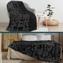 PAVILIA Tie-Dye Faux Fur Throw Blanket, Furry Fuzzy Fluffy Shaggy Plush Warm Reversible Thick For Bed Couch Sofa -Home Textiles Store GUEST 6842bde8 ab86 4edc 9023 e3483277b584