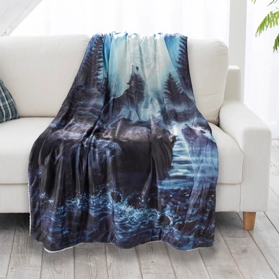Fleece Throw Blanket- Howling Wolf Pattern, Lightweight Hypoallergenic Bed Or Couch Soft Plush Blanket For Adults And Kids By Hastings Home 3 Fleece Throw Blanket- Howling Wolf Pattern, Lightweight Hypoallergenic Bed Or Couch Soft Plush Blanket For Adults And Kids By Hastings Home