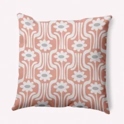 E By Design Daisys And Squiggles Decorative Throw Pillow Citral Orange: 16x16 Inch, Polyester Twill, Indoor Use