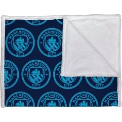 Bioworld Manchester City FC Character World Official Soccer Crest Design Throw Blanket (60 X 70 Inches)