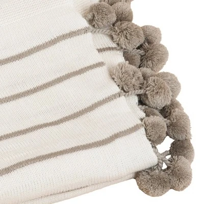 50"x60" Pom-Pom Design Throw Blanket Ivory - Saro Lifestyle 3 50"x60" Pom-Pom Design Throw Blanket Ivory - Saro Lifestyle