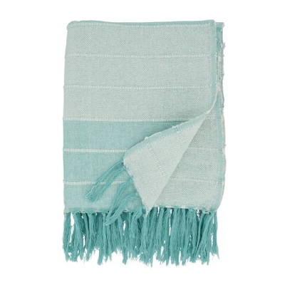 50"x60" Fringed Corded Striped Throw Blanket Aqua Blue - Saro Lifestyle: Cotton Weave, Machine Washable, Cozy For All Ages 4 50"x60" Fringed Corded Striped Throw Blanket Aqua Blue - Saro Lifestyle: Cotton Weave, Machine Washable, Cozy For All Ages - Image 2