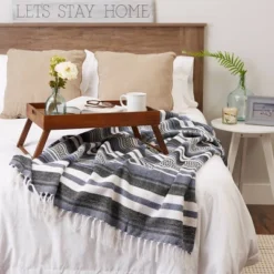50"x60" Farmhouse Striped Throw Blanket Blue - Design Imports: Cozy Cotton, Machine Washable -Home Textiles Store GUEST 7f498df7 555a 4eae a366 fc1f624b2890