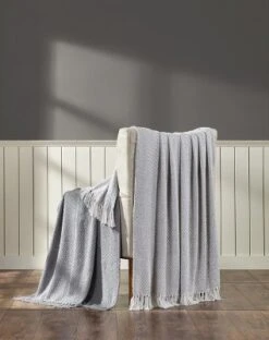 Kate Aurora Chic Living 2 Pack Gray Yarn Dyed Woven & Fringed Coordinating Ultra Soft Accent Throw Blanket Set - 50 In. W X 60 In. L