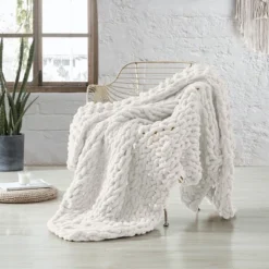 Modern Threads Hand Knit Chenille Chunky Knit Throw.