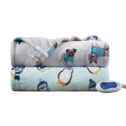 60"x70" Oversized Plush Penguins Printed Heated Throw Blanket Aqua - Beautyrest -Home Textiles Store GUEST 86ad506f c695 419a 8e58 bd8babed9746