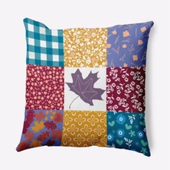 16"x16" Printed Quilt Leaves Square Throw Pillow - E By Design -Home Textiles Store GUEST 8bd6d0f0 bcfd 4e32 a68e 503b626cd61a