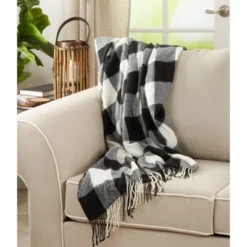 Buffalo Plaid Check Pattern With Tassel Trim Throw Blanket - Saro Lifestyle -Home Textiles Store GUEST 8d7747dc 8ca6 452d bf7f 270e1196dfd7