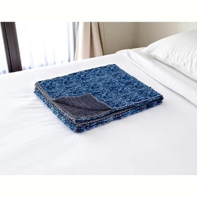 HomeRoots 50" X 70" Blue Paisley Cotton Quilted Kantha Throw Blanket With Embroidery 3 HomeRoots 50" X 70" Blue Paisley Cotton Quilted Kantha Throw Blanket With Embroidery