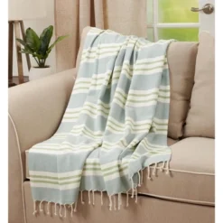 Saro Lifestyle Saro Lifestyle Wide Stripe Design Throw Blanket, Aqua, 50"x60" 9 Saro Lifestyle Saro Lifestyle Wide Stripe Design Throw Blanket, Aqua, 50"x60" -Home Textiles Store GUEST 9c4ce93a 707e 435e aec2 03d1779d3038