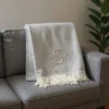HomeRoots 55" X 70" Gray And White Herringbone Cotton Blend S Initial Throw Blanket With Tassels And Embroidery -Home Textiles Store GUEST 9cb34ce3 3a1e 445b 9aaa 88dccb9ee95d