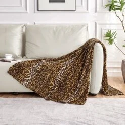 Aoibox Leopard Print Fleece Throw Blanket For Bed, Sofa, Travel & Camping, Ultra Soft Cozy Fluffy Plush Cheetah Design For All Seasons