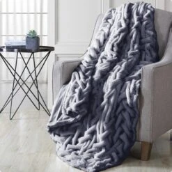 Modern Threads Luxury Solid Braided Faux Fur Throw, 50 X 60.