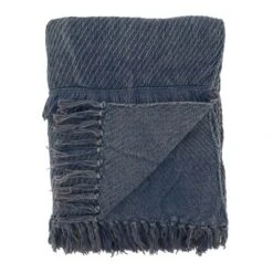 Saro Lifestyle Cotton Throw Blanket With Tufted Fringe Design, 50"x60", Blue