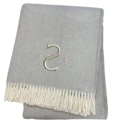 HomeRoots 55" X 70" Gray And White Herringbone Cotton Blend S Initial Throw Blanket With Tassels And Embroidery -Home Textiles Store GUEST a9169768 d781 453d 8e50 9008a936defb