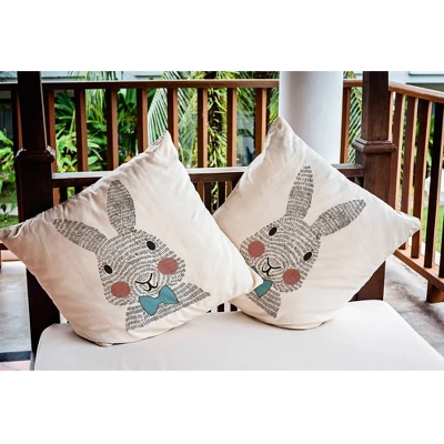 16"x16" Bow-tie Bunny Easter Square Throw Pillow - E By Design 5 16"x16" Bow-tie Bunny Easter Square Throw Pillow - E By Design - Image 3