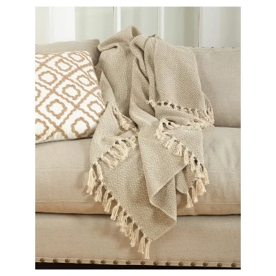 50"x60" Sevan Soft Cotton Diamond Weave Throw Blankets Light Brown - Saro Lifestyle 3 50"x60" Sevan Soft Cotton Diamond Weave Throw Blankets Light Brown - Saro Lifestyle