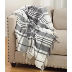 Gray Plaid Design Throw (50"X60") -Home Textiles Store GUEST b6afa418 0074 4e21 8cf8 607c55a1a1cb