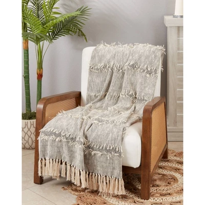 50"x60" Bohemian Bliss Textured Striped Fringe Throw Blanket Gray - Saro Lifestyle: Cotton, Machine Washable 5 50"x60" Bohemian Bliss Textured Striped Fringe Throw Blanket Gray - Saro Lifestyle: Cotton, Machine Washable - Image 3