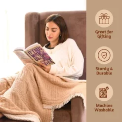 Folkulture Throw Blanket, 50" X 60" 4 Layered 100% Cotton Reversible Throws For Couch, Chair, Bed Or Sofa (Beige And Off-White) -Home Textiles Store GUEST be9a2f65 eaae 4f97 86bc 67d1ab3e2092