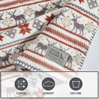 Eddie Bauer 60"x70" Deer Snowflake Throw Blanket Beige 6 Eddie Bauer 60"x70" Deer Snowflake Throw Blanket Beige - Image 4