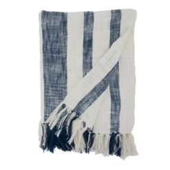 Saro Lifestyle Saro Lifestyle Cotton Throw With Banded Design, Navy Blue, 50"x60"