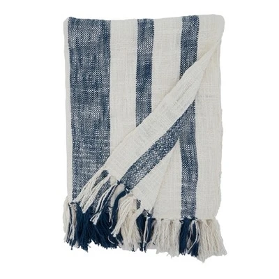 Saro Lifestyle Saro Lifestyle Cotton Throw With Banded Design, Navy Blue, 50"x60" 3 Saro Lifestyle Saro Lifestyle Cotton Throw With Banded Design, Navy Blue, 50"x60"