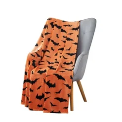 Kate Aurora Halloween Spooky Bats Rustic Orange & Black Ultra Soft & Plush Throw Blanket - 50 In. W X 70 In. L