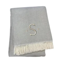 HomeRoots 55" X 70" Gray And White Herringbone Cotton Blend S Initial Throw Blanket With Tassels And Embroidery -Home Textiles Store GUEST c72090f3 fe71 4e9f 8d3d e64a7e7f627a