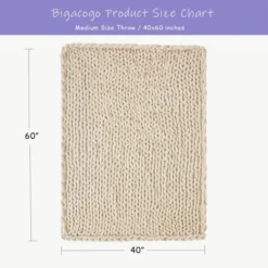 Aoibox Chunky Knit Throw Blanket For Couch, Hand Knitted With Thick Jumbo Chenille Yarn, Cozy Soft Large Rope Knot Cable Crochet Blankets For Sofa Bed