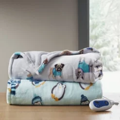 60"x70" Oversized Plush Dogs Printed Heated Throw Blanket Gray - Beautyrest -Home Textiles Store GUEST cff7e99a ed4a 4dce aea7 6d6afbc48a8b