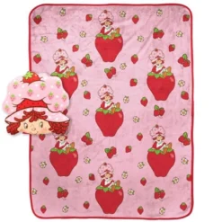 Jay Franco Strawberry Shortcake Pink Strawberries Galore Nogginz Set 40x50 Blanket & Pillow