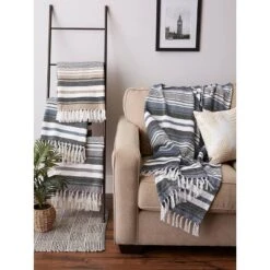 50"x60" Farmhouse Striped Throw Blanket Blue - Design Imports: Cozy Cotton, Machine Washable -Home Textiles Store GUEST d896a205 c78a 401d bf0a 6e4d24c79413